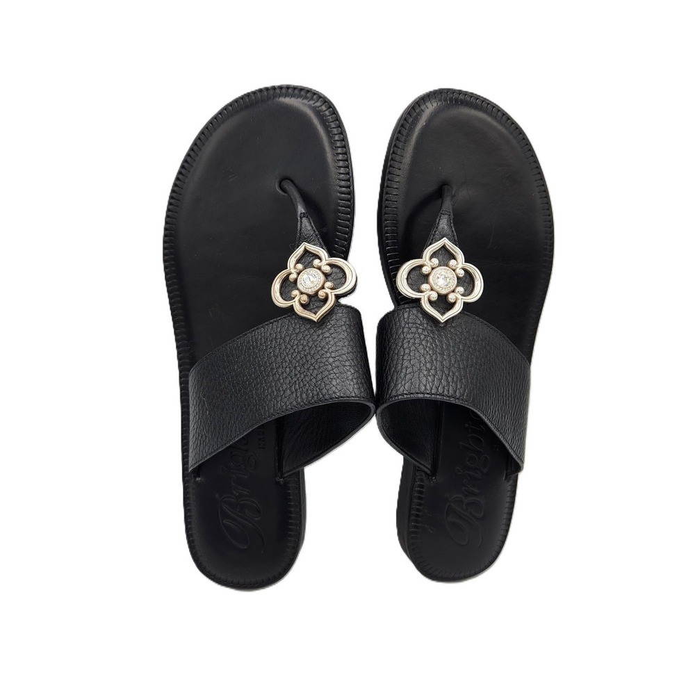 Brighton Adagio Sandal Women's Size 7 Black Leather‎ Thong Sandals Swarovski